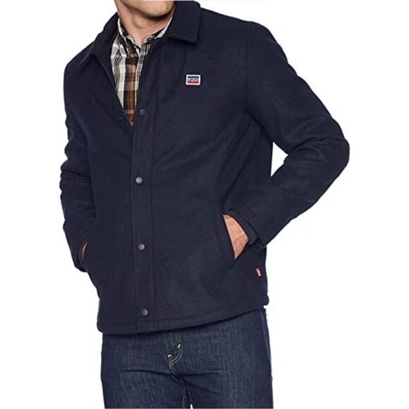 Levi's Men's Wool Blend Sherpa Lined Coaches Jacket Navy Size M New - Picture 1 of 9